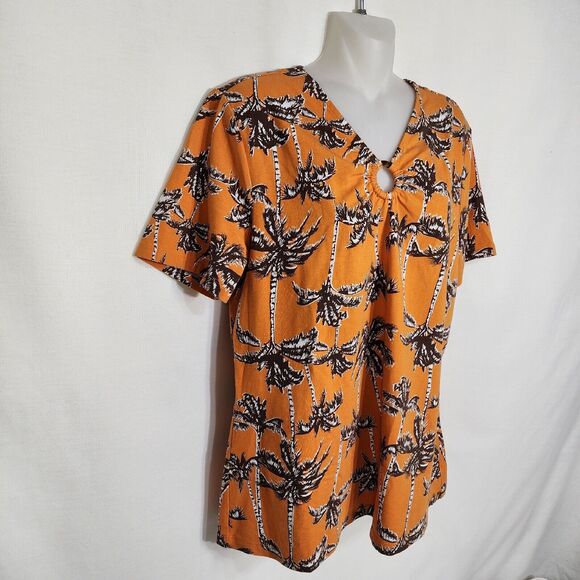 Denim & Co Women Top Medium Printed Jersey V Neck Short Sleeve Palm Tree A379753 - Picture 4 of 10